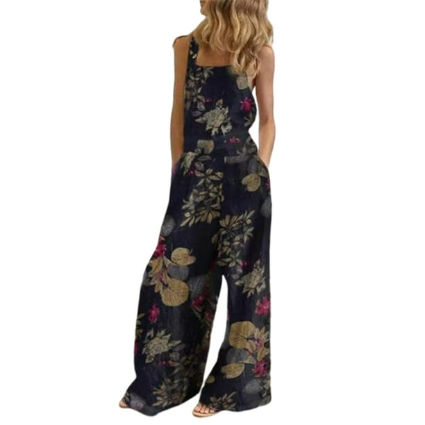 Womens V-Neck Lace-up Split Wide Legs Jumpsuits Rompers 